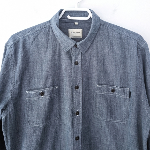 Frank & Oak Men's St-Viateur Blue Chambray Button-Down Shirt ~ Size Large - Picture 2 of 9